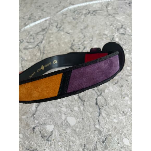 Vintage 80s Genuine Leather Belt Color Block Funky Artsy Size Small JL main image 4
